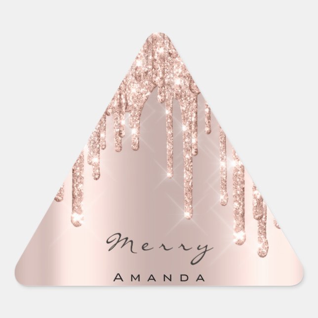 Pegatina Triangular Nombre de la mora 16ª Rosa nupcial Purpurina Spark (Anverso)