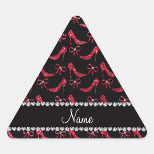 Pegatina Triangular Nombre personalizado crimson purpurina rojo tacone