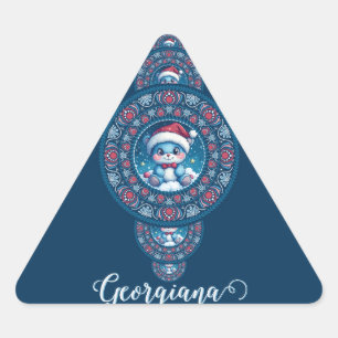 Pegatina Triangular Nombre personalizado Holiday Kawaii Oso Ornamental