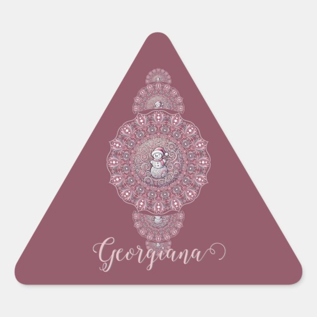 Pegatina Triangular Nombre personalizado Mandala ornamental de Snowman (Anverso)