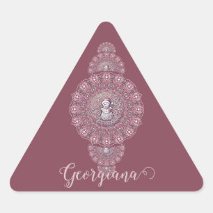 Pegatina Triangular Nombre personalizado Mandala ornamental de Snowman