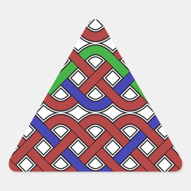 Pegatina Triangular Nudos celtas azules, verdes y rojas (Anverso)