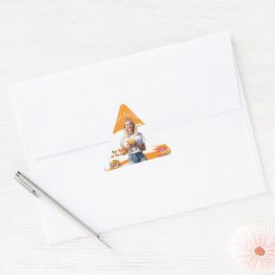 Pegatina Triangular Orange Smiling Blonde Woman Fries Family Fun