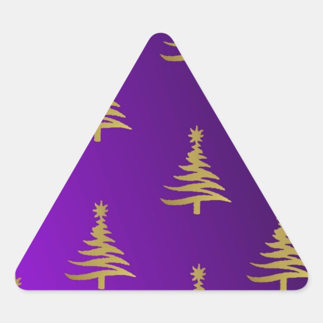 Pegatina Triangular Oro de árboles de Navidad en morado (Anverso)