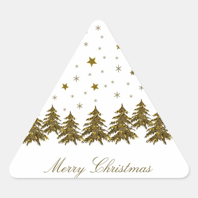 Pegatina Triangular Oro espumoso árbol de Navidad, luna, estrellas (Anverso)