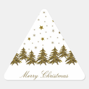 Pegatina Triangular Oro espumoso árbol de Navidad, luna, estrellas