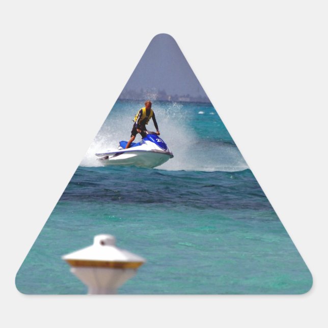 Pegatina Triangular Paraíso de Jet Ski (Anverso)