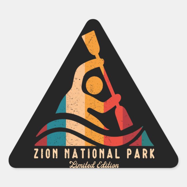 Pegatina Triangular Parque nacional Retro Zion Kayaking (Anverso)
