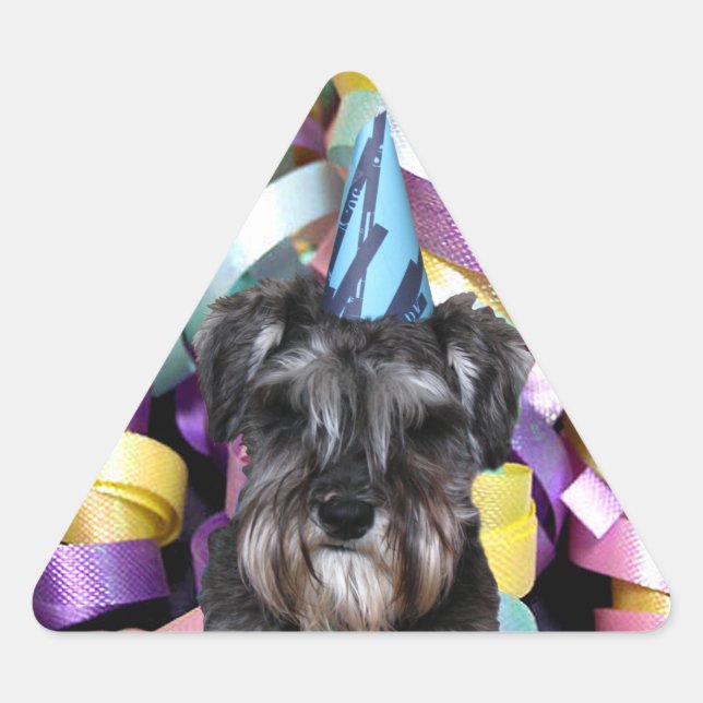 Pegatina Triangular Partido de cumpleaños Schnauzer Ribbon detrás de l (Anverso)