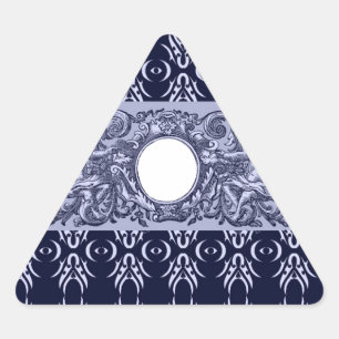 Pegatina Triangular Patrón barroco azul clásico de LeahG - cherubs