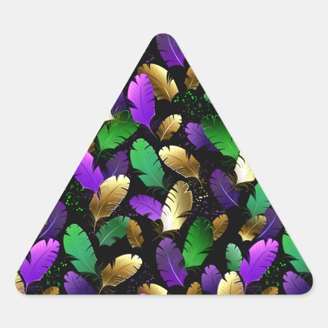 Pegatina Triangular Patrón continuo con plumas de Mardi Gras (Anverso)