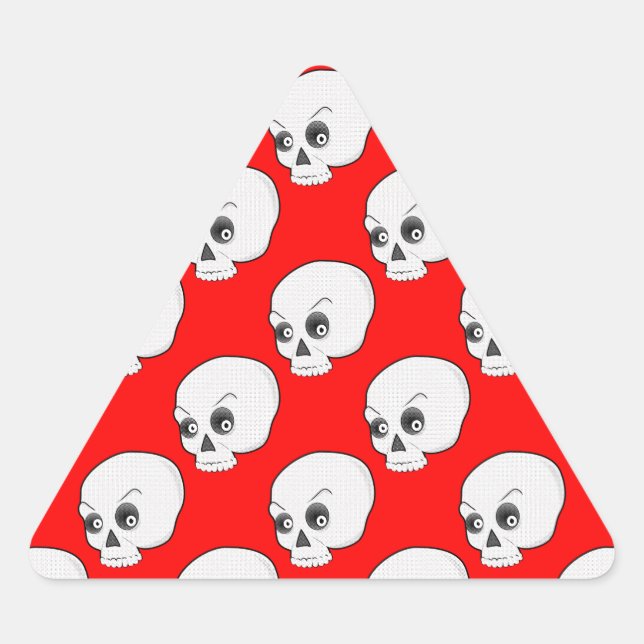 Pegatina Triangular Patrón De Calavera En Fondo Rojo (Anverso)