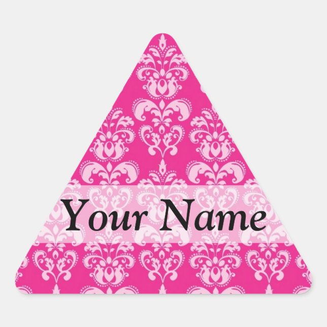 Pegatina Triangular Patrón de damasco rosa caliente (Anverso)