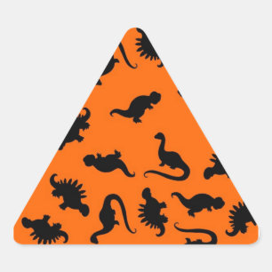 Pegatina Triangular Patrón de dinosaurio lindo en naranja