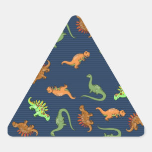 Pegatina Triangular Patrón de dinosaurios lindos