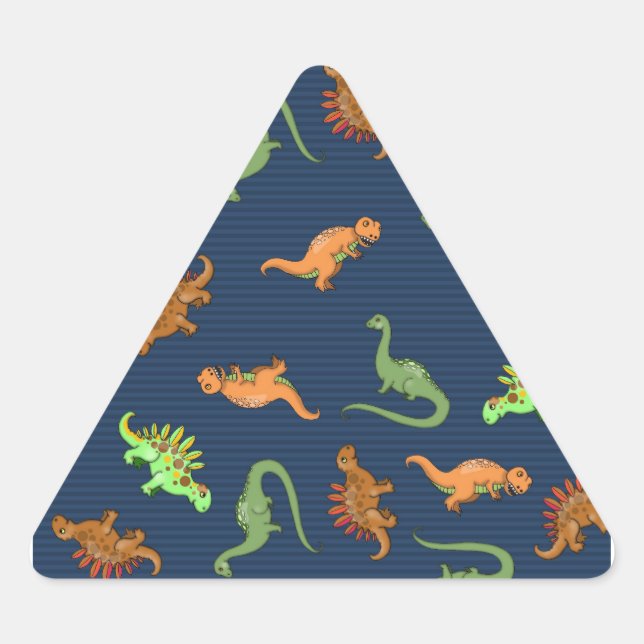 Pegatina Triangular Patrón de dinosaurios lindos (Anverso)