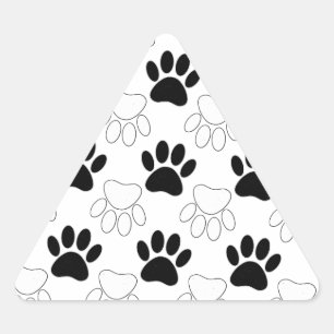 Pegatina Triangular Patrón de Huellas de Perro en Negro y Blanco