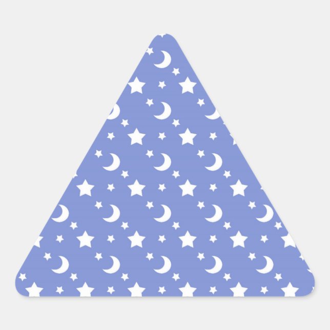 Pegatina Triangular Patrón de Pequeñas Estrellas y Lunas sobre Azul (Anverso)