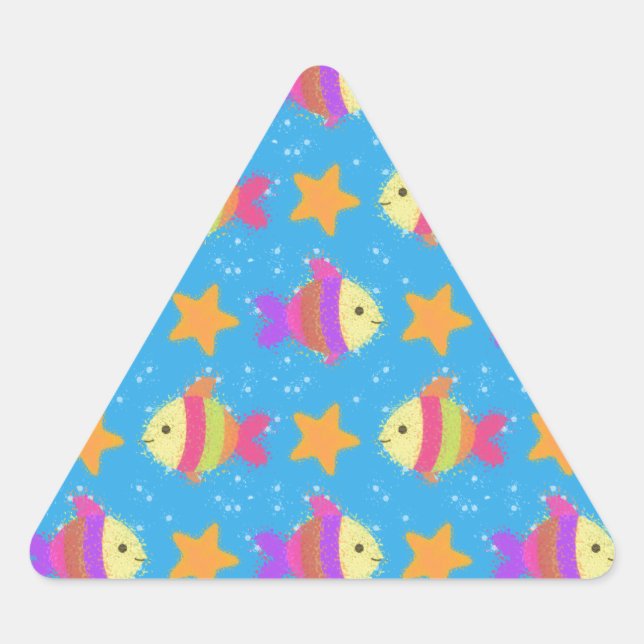 Pegatina Triangular Patrón De Pescado Y Pescado Estelar (Anverso)