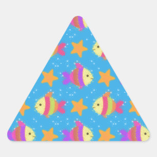 Pegatina Triangular Patrón De Pescado Y Pescado Estelar