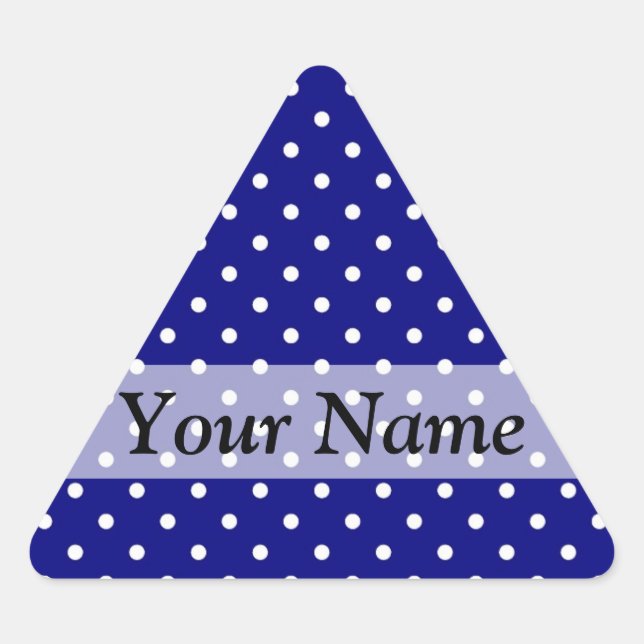 Pegatina Triangular Patrón de puntos polka azul de la marina (Anverso)