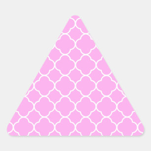 Pegatina Triangular Patrón De Quatrefoil Rosa Y Blanco