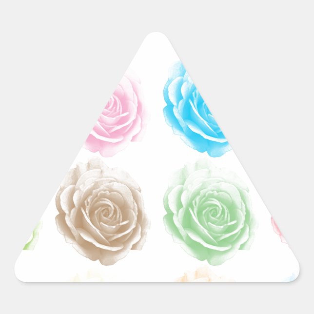 Pegatina Triangular Patrón de rosas coloridos (Anverso)
