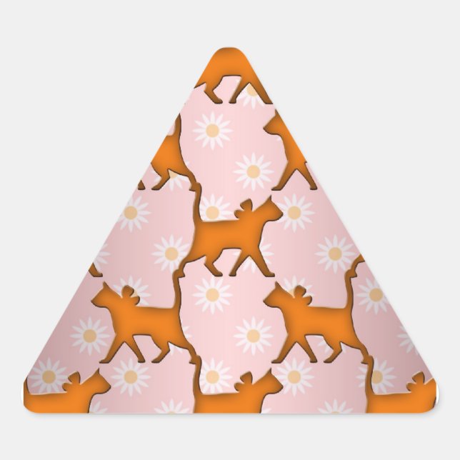 Pegatina Triangular Patrón de silueta de gato naranja (Anverso)