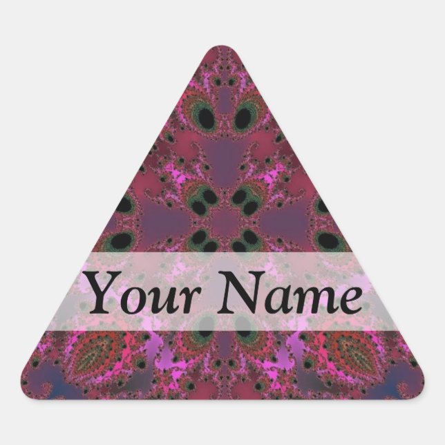 Pegatina Triangular Patrón fractal digital magenta (Anverso)