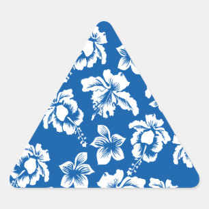 Pegatina Triangular Patrón hawiano de flores azules