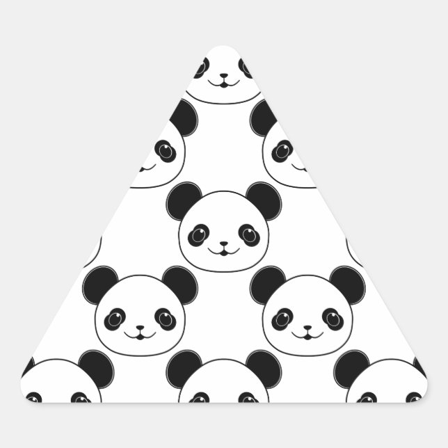 Pegatina Triangular Patrón Kawaii Panda En Blanco Y Negro (Anverso)