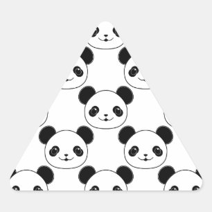 Pegatina Triangular Patrón Kawaii Panda En Blanco Y Negro