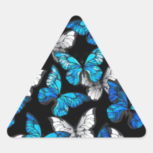 Pegatina Triangular Patrón oscuro sin foco con mariposas azules morfo