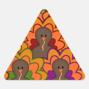 Pegatina Triangular Pavos de Acción de Gracias Divertidos y Coloridos
