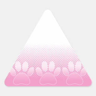 Pegatina Triangular Paws Rosados Y Blancos Con Fondo De Prensa