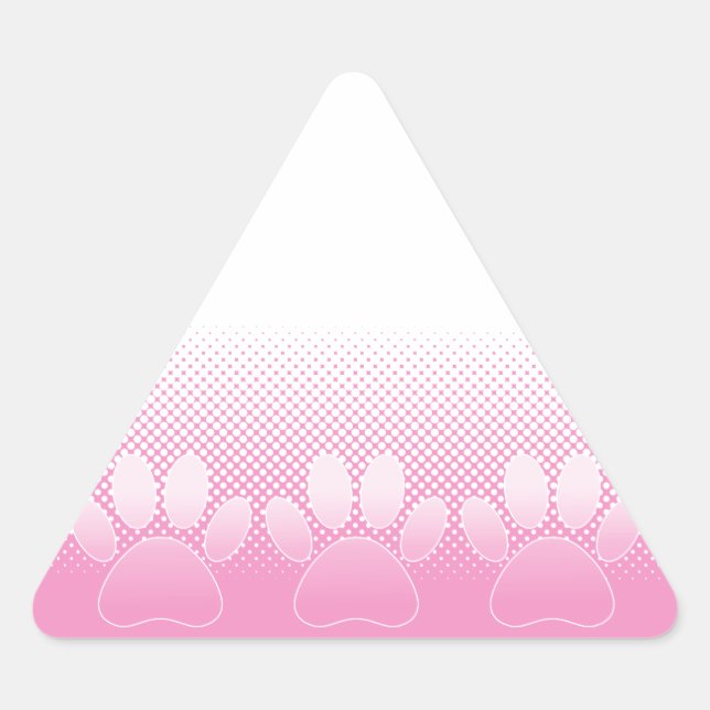 Pegatina Triangular Paws Rosados Y Blancos Con Fondo De Prensa (Anverso)