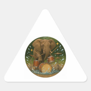 Pegatina Triangular Pegatina: Elefante toca tambores en una bañera de