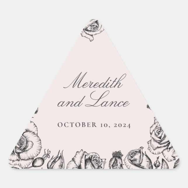 Pegatina Triangular Pegatinas de casamiento rosado con Rosa de época (Anverso)