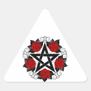 Pegatina Triangular Pentagram con rosas rojas