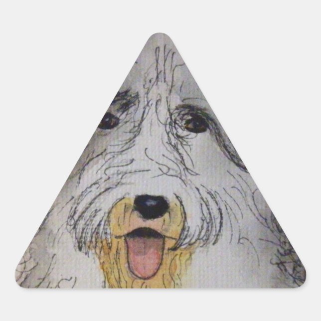 Pegatina Triangular Perro de perro de oveja inglés viejo (Anverso)