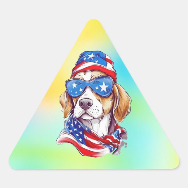 Pegatina Triangular Perro de sublimación del 4 de julio (Anverso)