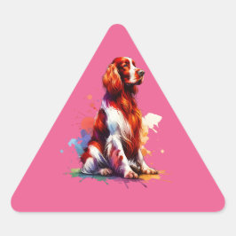 Pegatina Triangular Perro irlandés de los sedes rojas y blancas