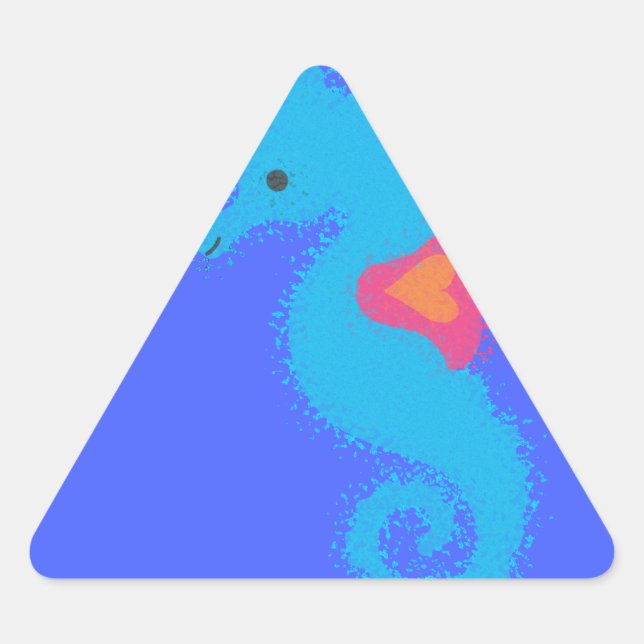 Pegatina Triangular Personalizado azul caballito de mar (Anverso)