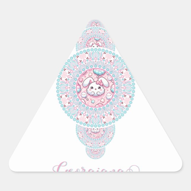 Pegatina Triangular Personalizado Cute Kawaii Bunny Ornamentala Mandal (Anverso)
