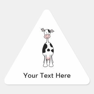 Pegatina Triangular Personalizado de vaca negra y blanca. Anverso.
