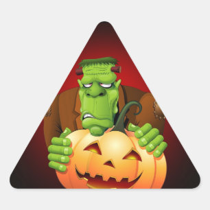 Pegatina Triangular Personalizado Frankenstein con Calabaza