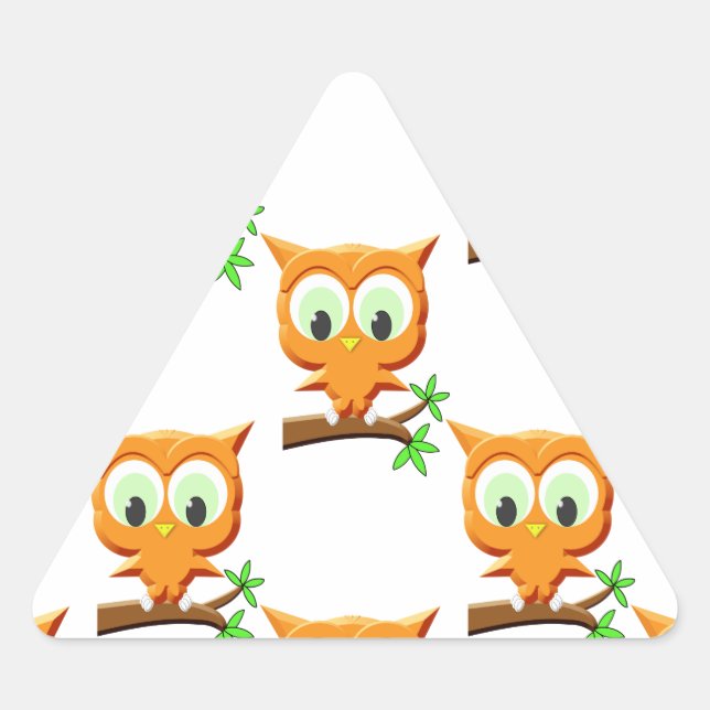 Pegatina Triangular Personalizado Lechuza Pequeña En El Patrón De Rama (Anverso)