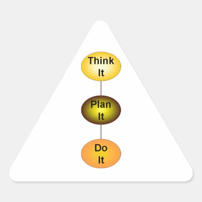 Pegatina Triangular Piénselo plan que lo hace (Anverso)