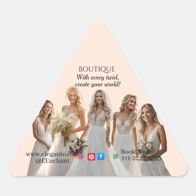 Pegatina Triangular Pink Bridal Bliss Celebrate Love Happiness Wedding (Anverso)