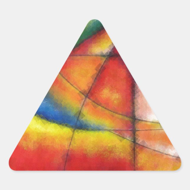 Pegatina Triangular pintura abstracta de color rojo amarillo azul (Anverso)